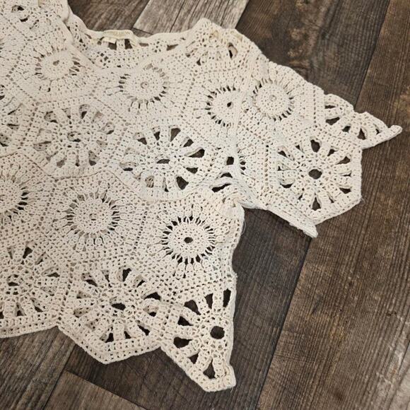 Crochet Lace Crop Top Boho Coquette Festival Sheer Knit Cream Size Small Cotton - Picture 3 of 7